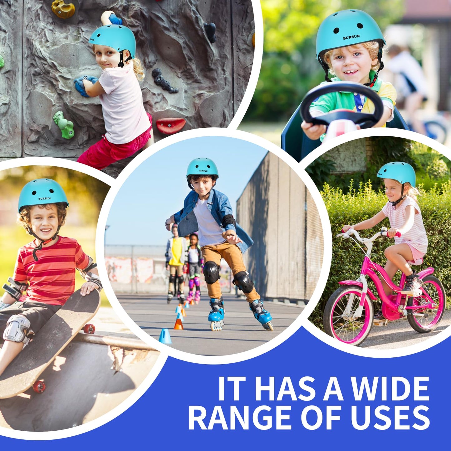 BURSUN Kinder Fahrradhelm Kinderhelm Skaterhelm für Alter 2-16 Jahre Jungen Mädchen, Kinderhelm für Fahrrad Roller Skateboard Scooter Roller Skating