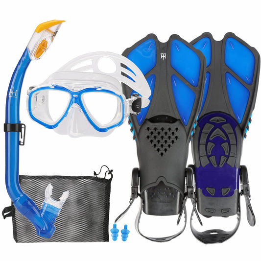 HH HHAO SPORT Children's snorkel set with fins, 180° panorama wide view diving goggles children, adjustable flippers, high-quality diving mask and dry top snorkel