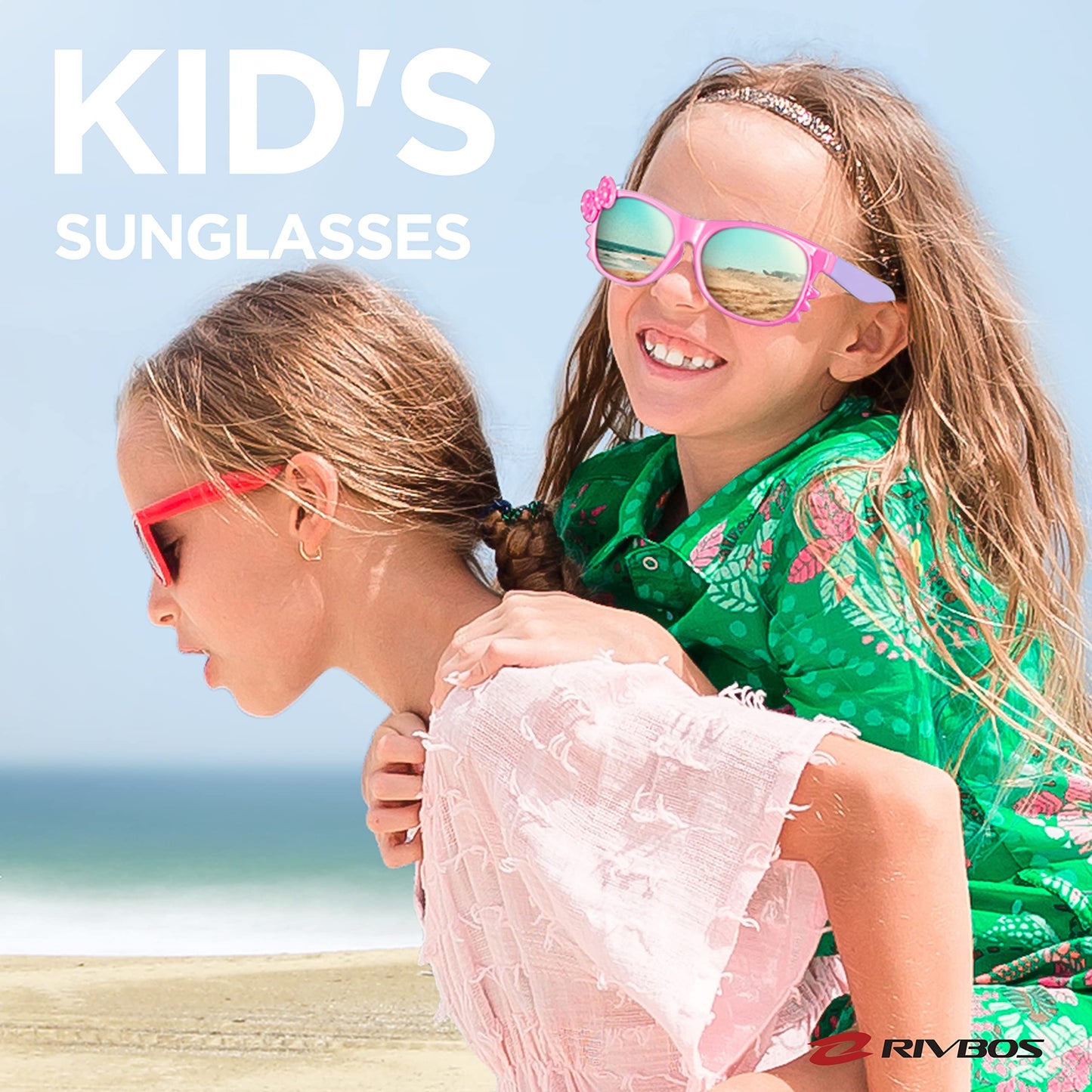 RIVBOS Rubber Sunglasses Children's Polarised UV400 Protection Flexible Glasses with Strap Boys Girls Baby and Children Age 3-10 RBK002-1