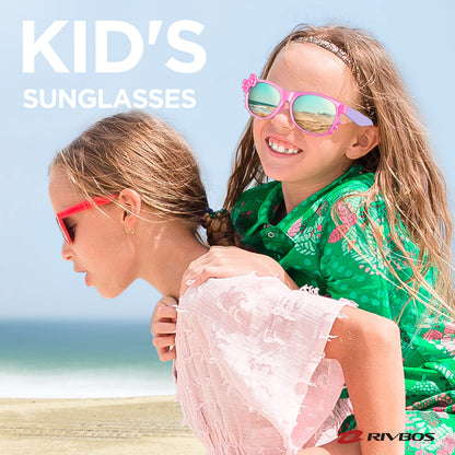 RIVBOS Rubber Sunglasses Children's Polarised UV400 Protection Flexible Glasses with Strap Boys Girls Baby and Children Age 3-10 RBK002-1