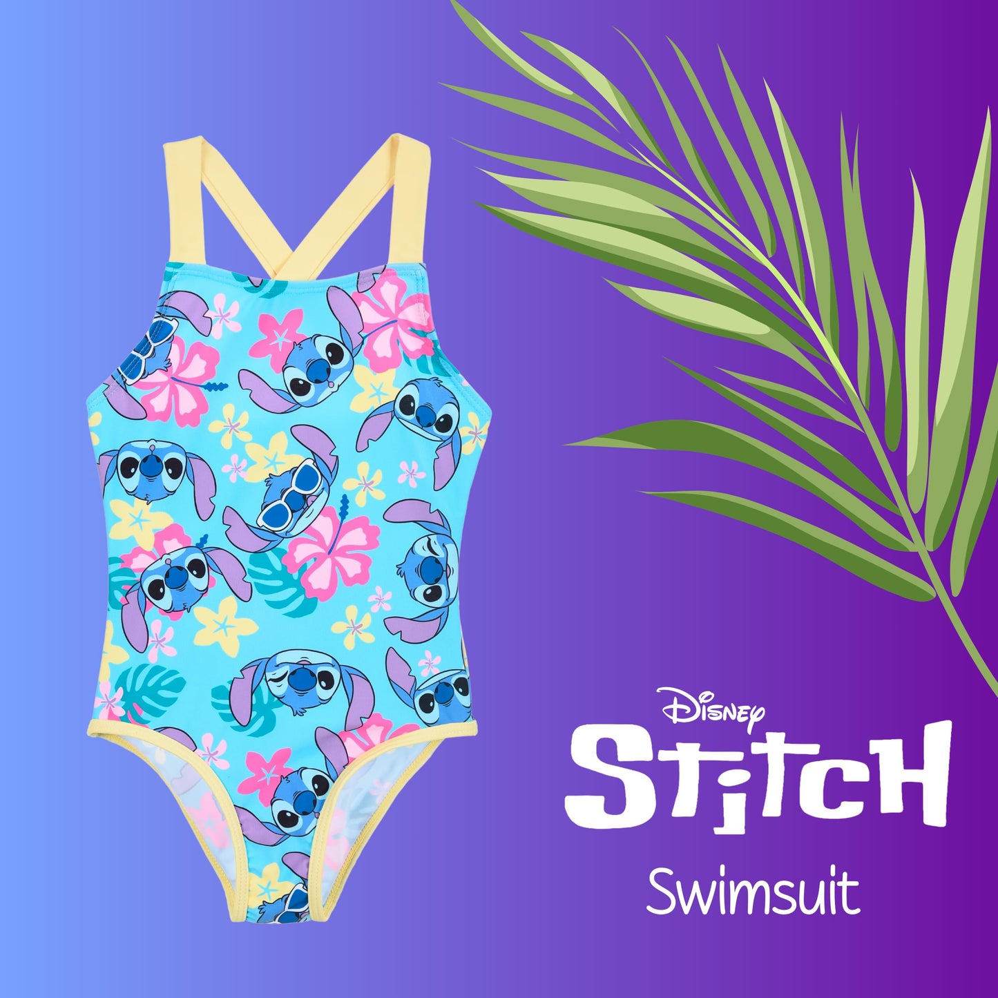 Disney Stitch Badeanzug für Mädchen, Tropisches Design Einteiliger Badeanzug, Größen 3 bis 8 Jahre