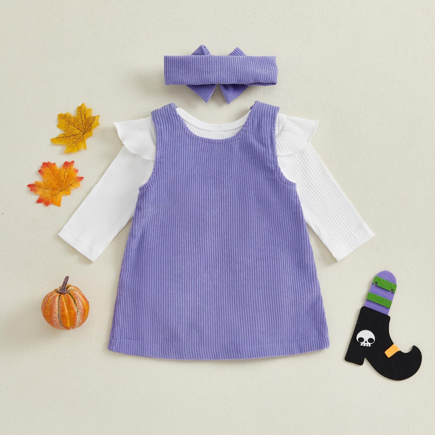 Geagodelia Baby Girl Halloween Clothing Outfit Pumpkin Ghost Baby Clothing Set Body Top + Jumpsuit Dress Newborn Soft Baby Set