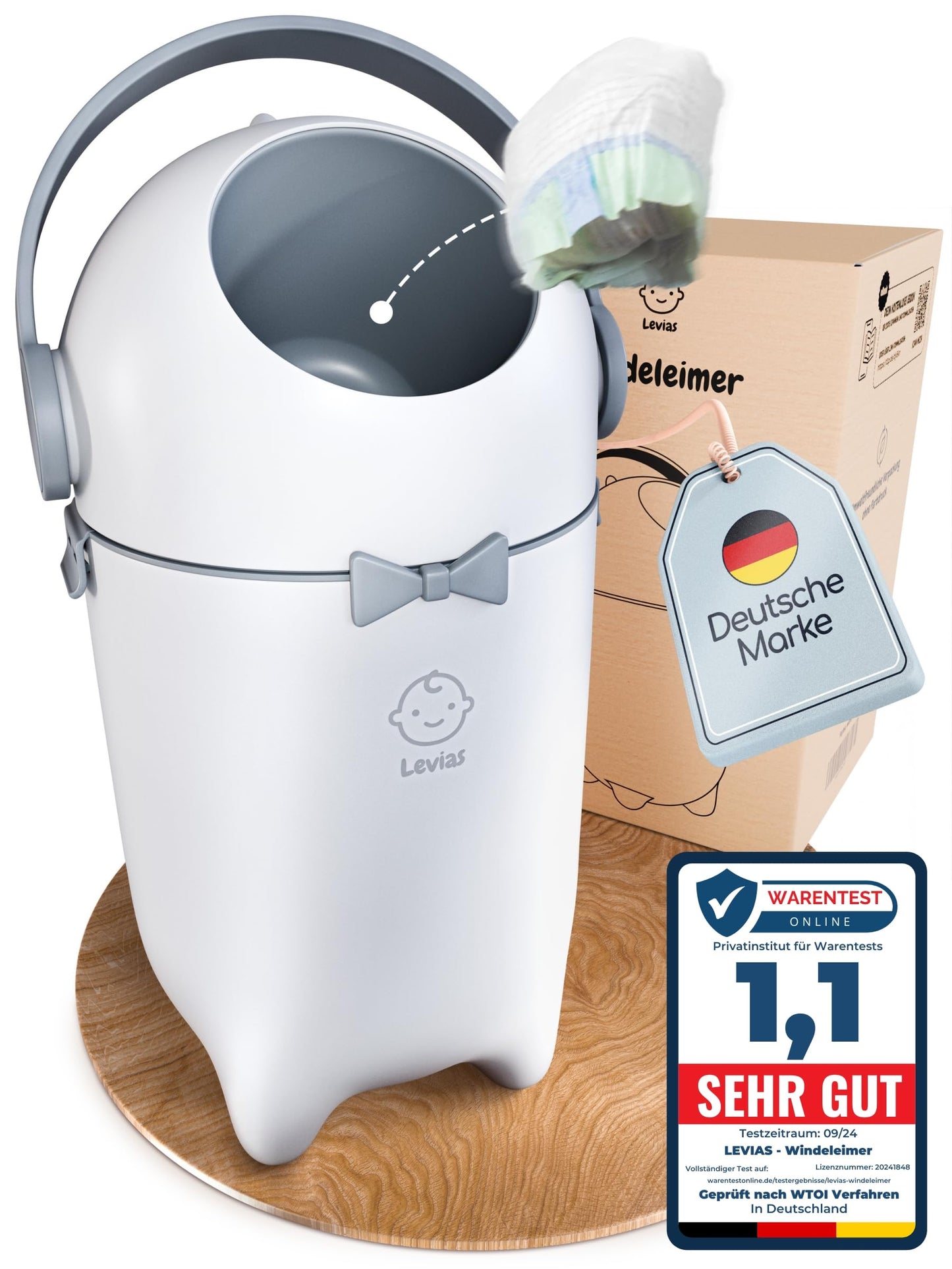 Levias® Windeleimer Baby Mülleimer Geruchsdicht | Windelmülleimer Geruchsdichter Wickeleimer ohne teure Nachfüllkassetten 10L Volumen