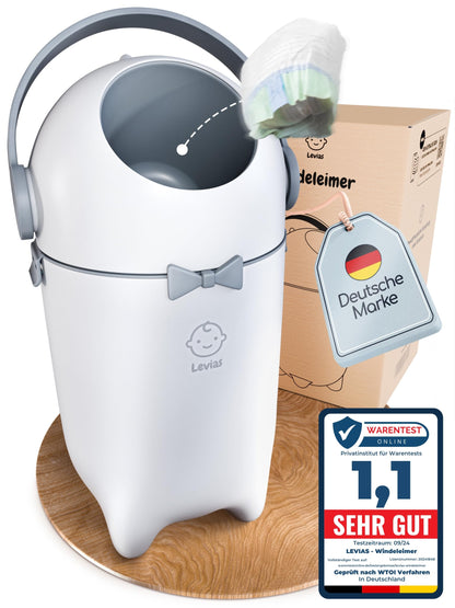 Levias® Windeleimer Baby Mülleimer Geruchsdicht | Windelmülleimer Geruchsdichter Wickeleimer ohne teure Nachfüllkassetten 10L Volumen