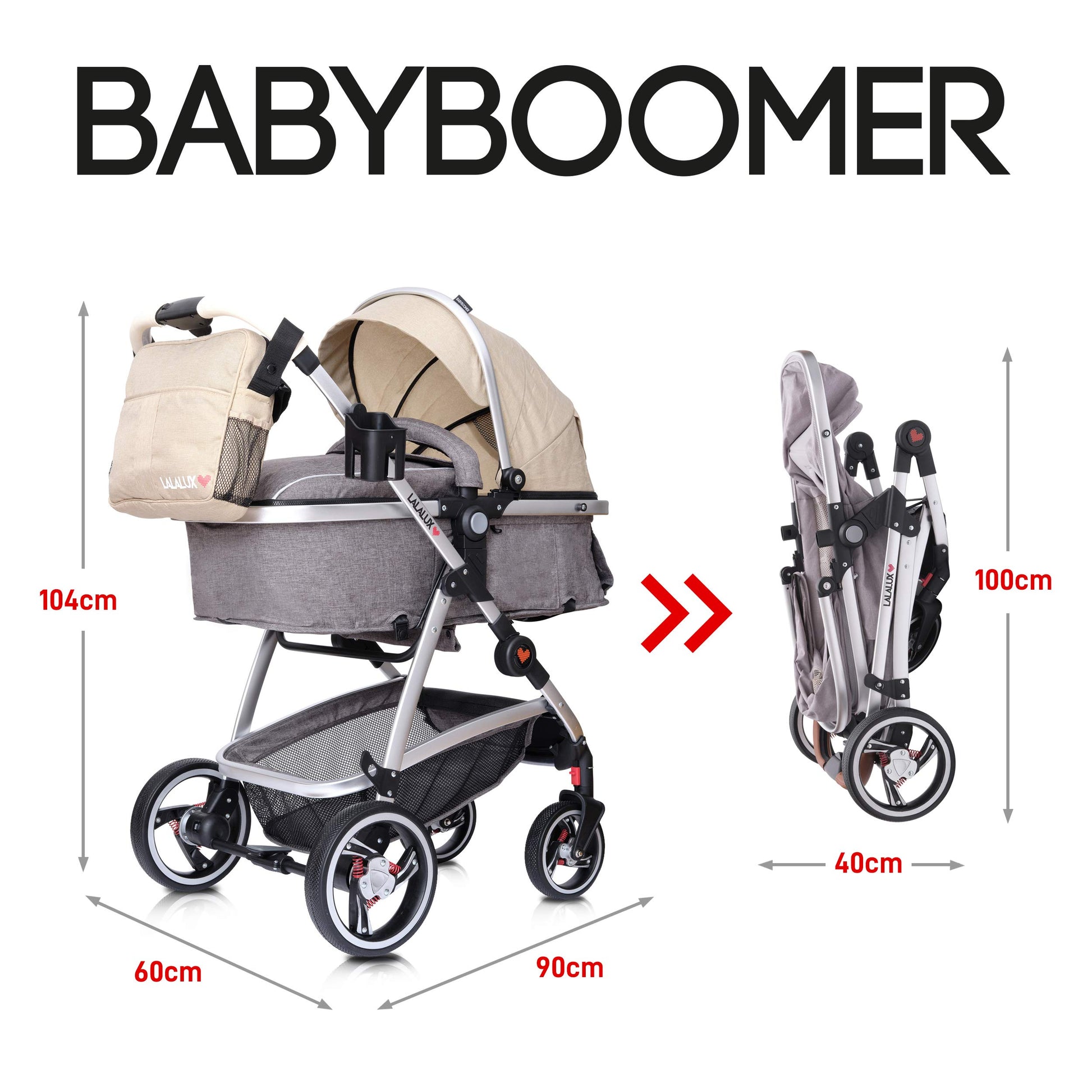 Lalalux Babyboomer leichter Kombikinderwagen Komplettset, Multifunktions-Kinderwagen, klappbar, sportlich, universell, doppelte Federung, inkl. Tasche, Regenschutz u.v.m. Für Kinder bis 36 Monate - Meloni2