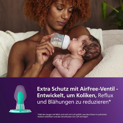 Philips Avent Babyflaschen mit AirFree Ventil, Geschenkset für Neugeborene – 4 Babyflaschen, ultra soft Schnuller und Flaschenbürste, Babys von 0–12 Monaten und älter (Modell SCD657/11) - Meloni2