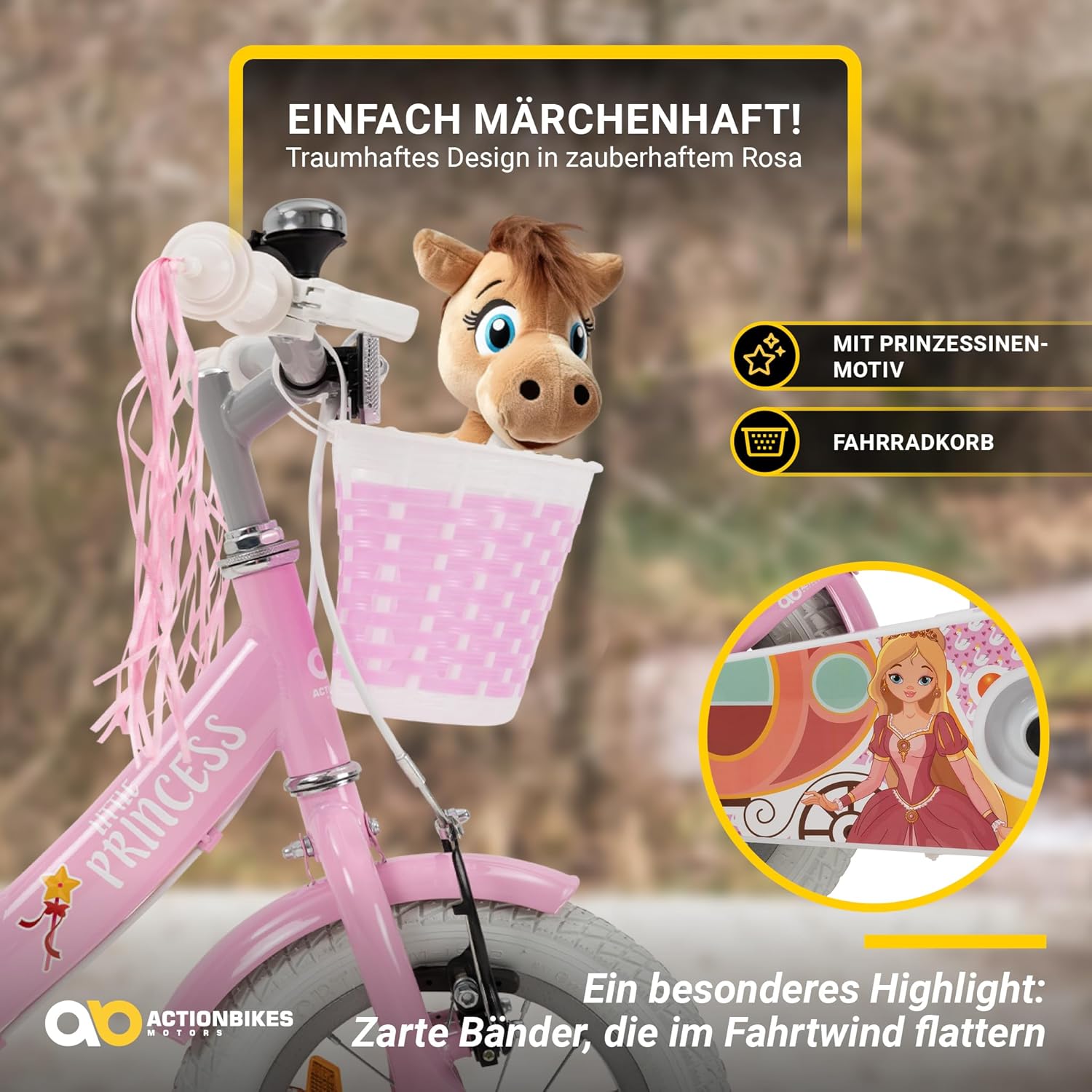 Actionbikes Kinderfahrrad Princess | 12 Zoll - V-Brake Bremsen - Fahrrad für Kinder von 2-5 Jahren - Schutzblech v./h. - Kinder Fahrrad für Mädchen & Jungen - Laufrad - Fahrräder - Bicycle - Kinderrad - Meloni2