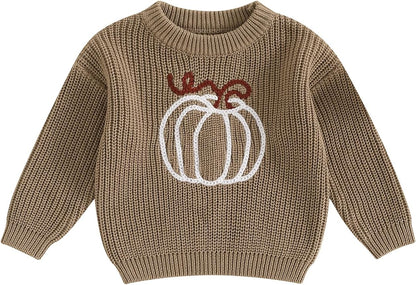 Yassiglia Baby Halloween Strickpullover Kleinkinder Kürbis/Geist Sweatshirt Langarm Rundhals Gestrickter Pullover Neugeborenes Baby My First Halloween Outfit