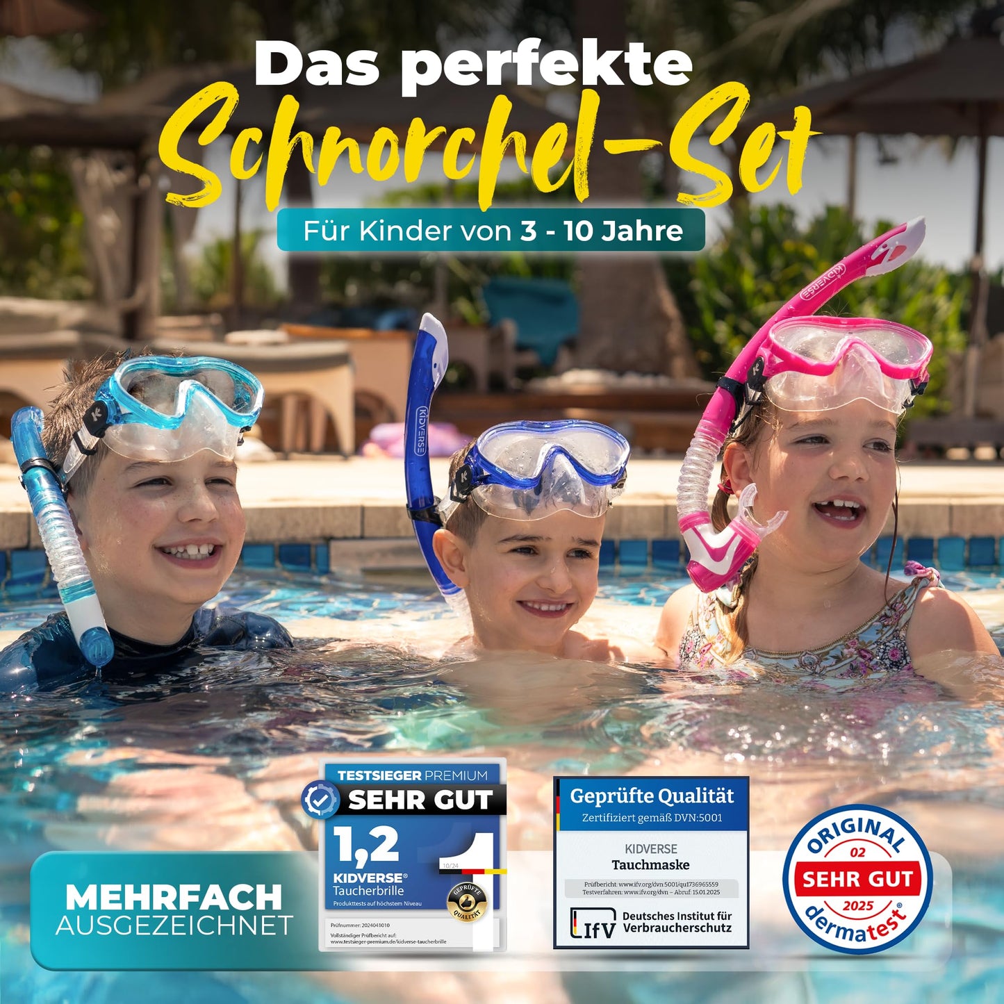 KIDVERSE Schnorchelset Kinder - Taucherbrille mit Schnorchel - Panorama Taucherbrille mit Nase - Kindertaucherbrille Alternative Schnorchelmaske