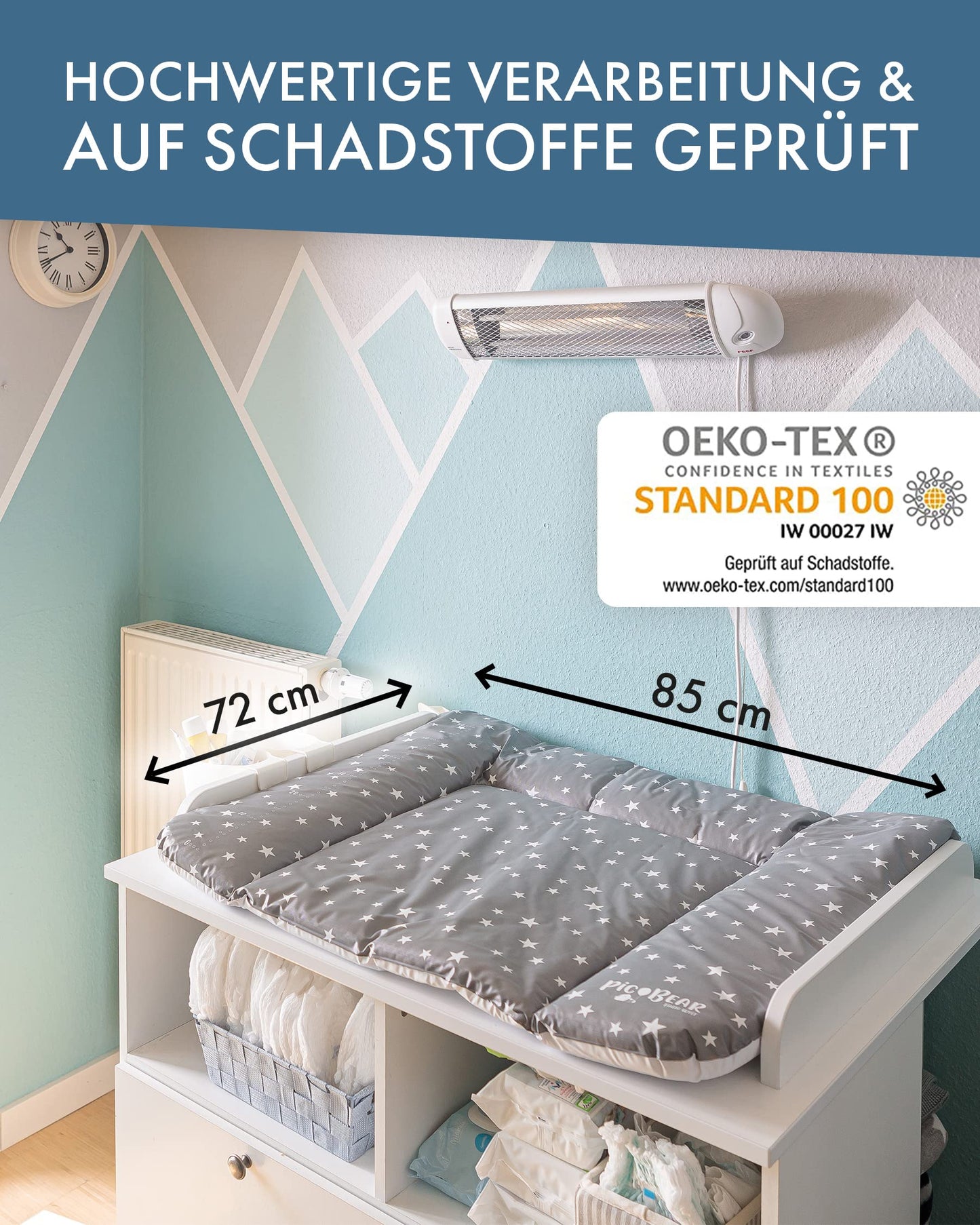 pic Bear Wickelauflage - hochwertige OEKO-TEX Wickeltischauflage - pflegeleichte Wickelunterlage - Auflage Wickelkommode - 85 x 72 cm - Sealife