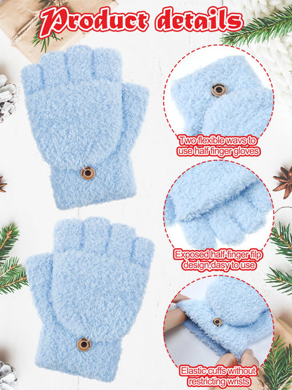 Geyoga 3er Pack Fingerlose Handschuhe mit Klappe Damen Winter Halbfinger Fäustlinge Handschuhe für Kinder