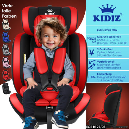 KIDIZ® Autokindersitz Kinderautositz Gruppe 1+2+3 9-36 kg 5-Punkt-Sicherheitsgurt, Autositz, Kindersitz, Einstellbare Kopfstütze, Mitwachsende Sitzerhöhung 1-12 Jahre, Stabil und Sicher - Meloni2