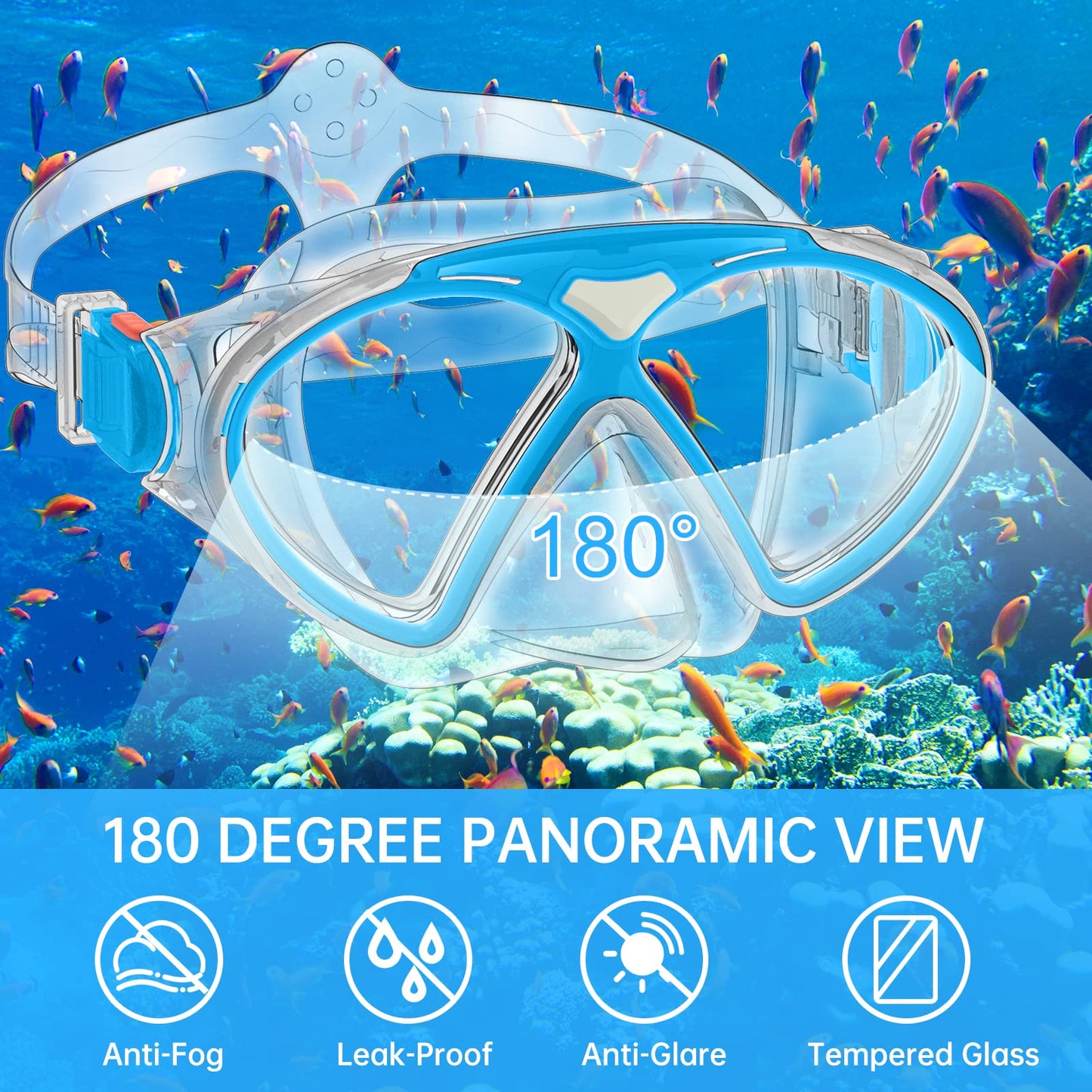 JEMULICE Taucherbrille Kinder, Schwimmbrille Kinder Schnorchelmaske für Jungen Mädchen, Tauchmaske mit Nasenabdeckung 180°Panorama HD Anti Nebel Anti-Leck Schwimmmaske für Kinder 4-16 Jahre