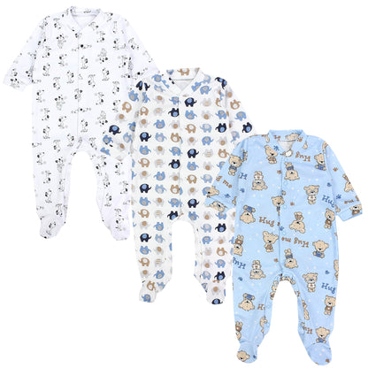 TupTam Baby Jungen Schlafstrampler Langarm Strampler Schlafanzug mit Fuß 3er Pack