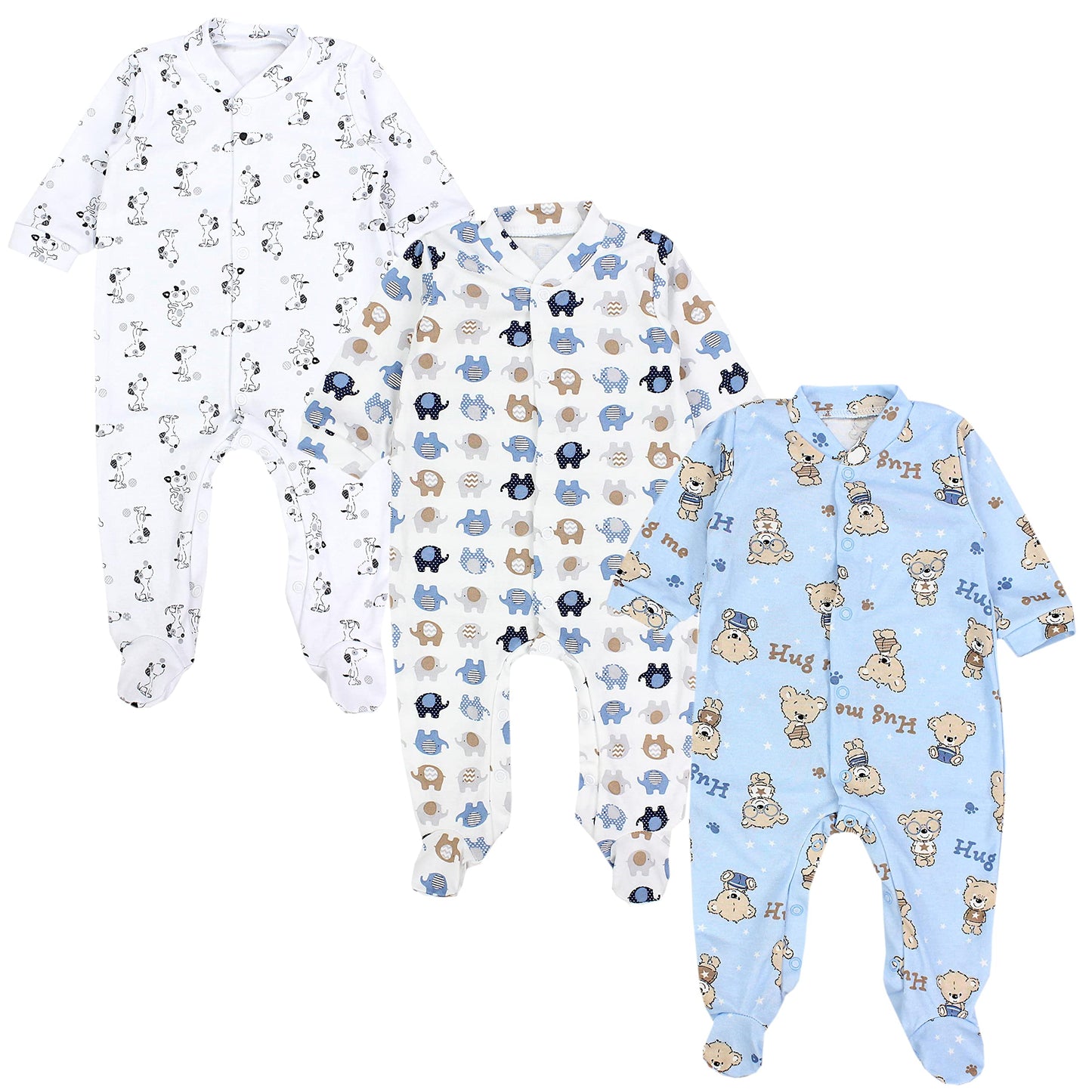 TupTam Baby Jungen Schlafstrampler Langarm Strampler Schlafanzug mit Fuß 3er Pack