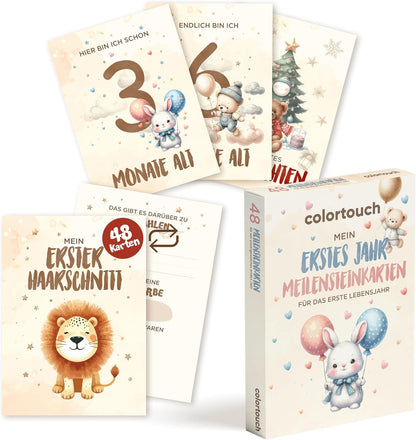 Meilensteinkarte Baby 48 Monatskarten für Jungen & Mädchen mit beschreibaren Rückseiten, Geschenk zur Geburt & Babyparty, Boho Meilensteine Erinnerungen festhalten, Von Pädagogen gestaltet