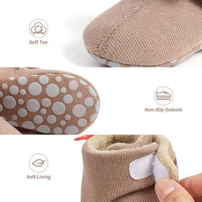Tolaler Baby Newborn Fleece Booties Unisex, Thickened Lining, Warm Baby Winter Shoes, Adjustable Non-Slip with Soft Sole, Baby Booties/Everyday Wear (0–18 Months)