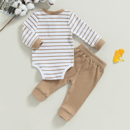 JiAmy Baby Boys' Clothing Long Sleeve Striped Bodysuit Romper + Trousers Outfit Set Newborn Soft Cotton Baby Clothing 0-24 Months