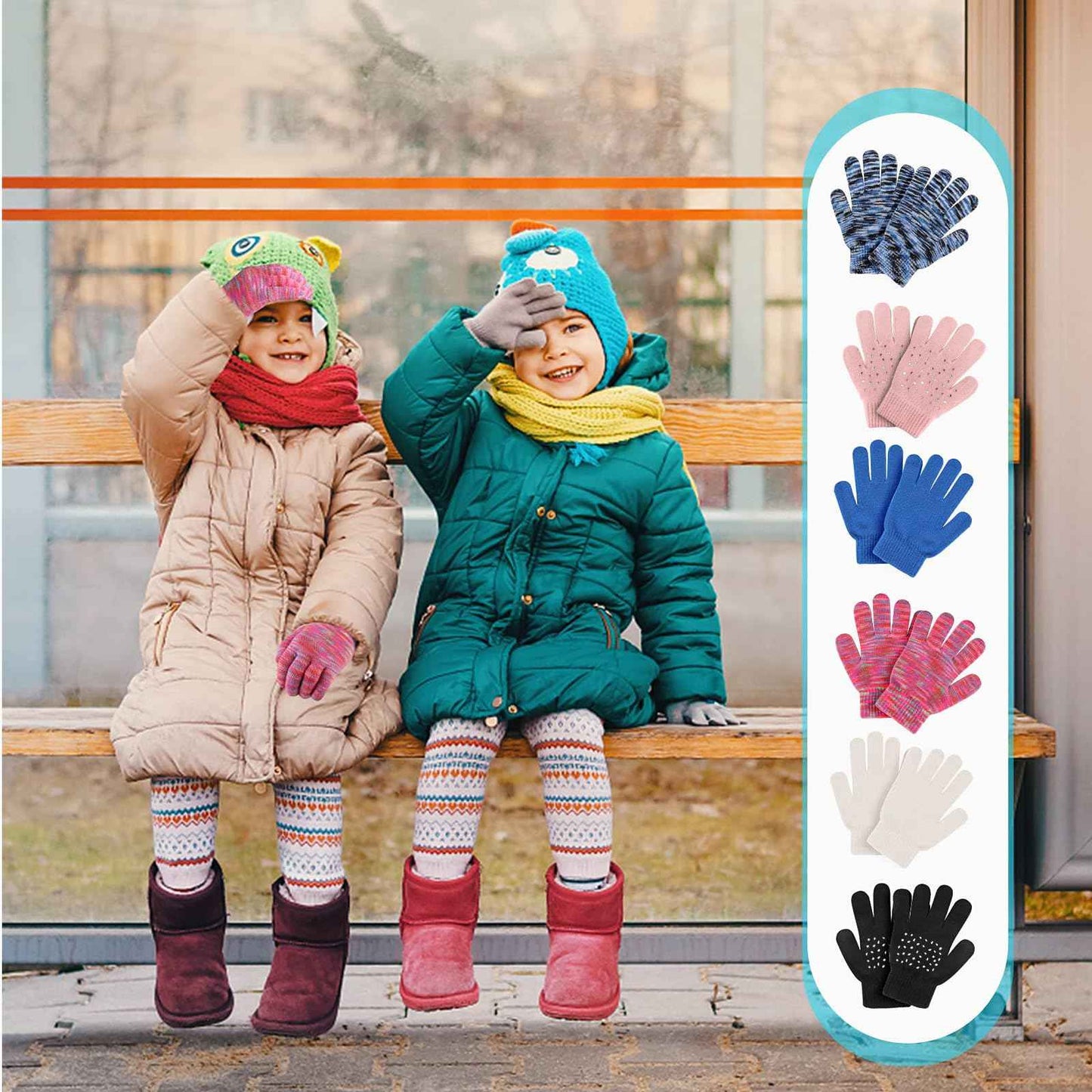 TAGVO 6 Pairs of Winter Magic Gloves, Children's Stretchy Warm Magic Gloves & Mittens Boys or Girls, Knitted Gloves, Unisex Knitted Full Finger Mittens for 5-13 Years