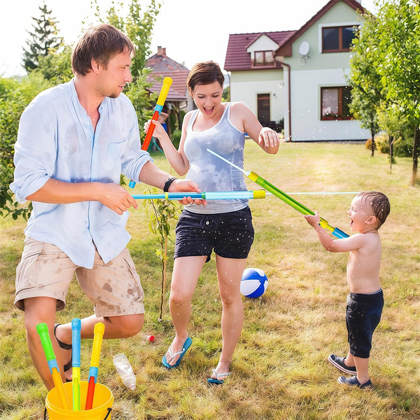 Wasserpistole Kinder, Wasserspritze Wasserspritzpistole Kinder Spritzpistole Wasser Wasserpistole mit Großer Reichweite Wasserpistolen Set, Wasserspielzeug für Pool Strand Outdoor Garten (6er-Satz)