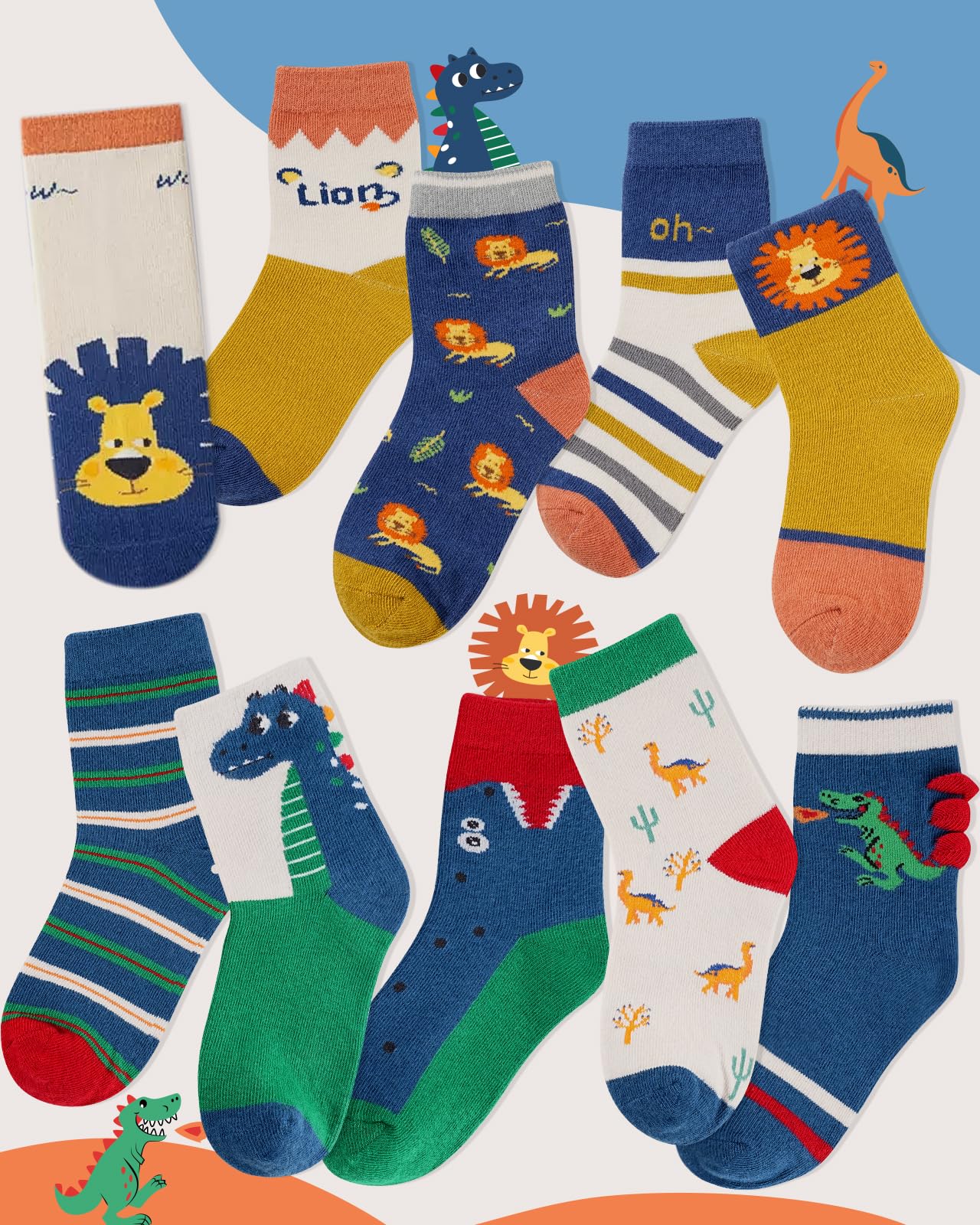Kyopp 10 Paar Socken Kinder Mädchen und Jungen Funny Socken Lustig Animals Cotton Socken Crew Socks Winter/Sommer