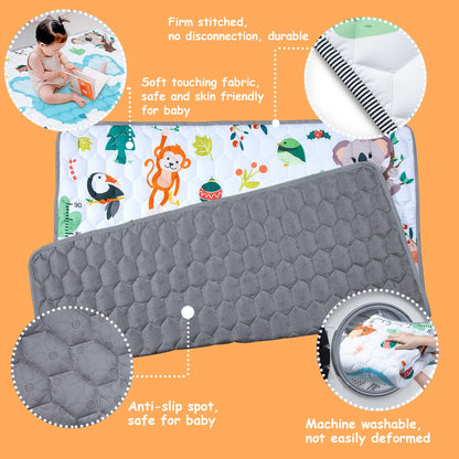Funsland Krabbelteppich für Baby, Rutschfeste Baby Spielmatte Schadstofffrei 127x127cm, Baumwolle Tier Krabbelmatte Baby Faltbar mit Einem Höhenlineal, Kinder Spielmatte für Innen/Außen/Zaun