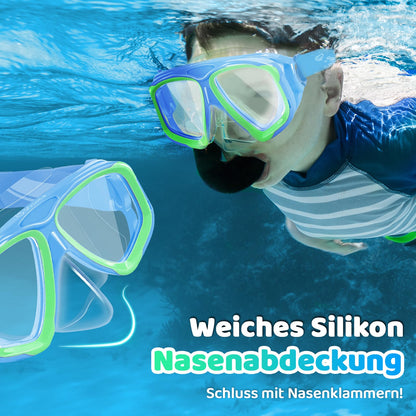 Vvinca Swimming Goggles for Kids with Nose Guard and Fabric Strap, Shatterproof, Anti-Fog and Waterproof for Children 3-14 Years