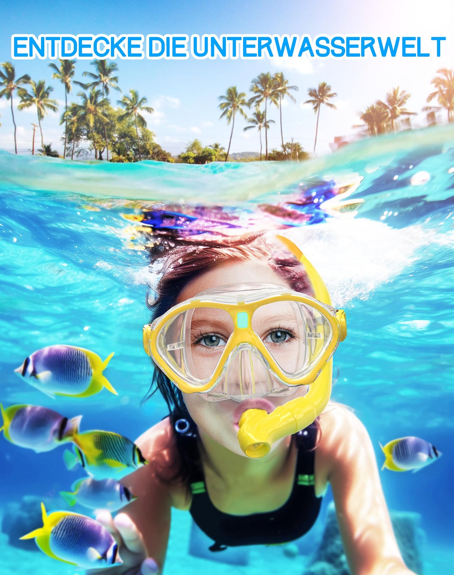 Gintenco Schnorchelset Kinder, Taucherbrille Kinder mit Schnorchel Anti-Fog Panorama-Weitsicht, Anti-Leck schnorchelmaske,Tauchmaske für Schwimmen Schnorcheln 4-16 Jahre