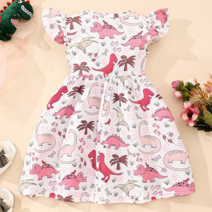 JiAmy Girls' Dress Ruffle Short Sleeve Unicorn Cartoon Prints Colourful Tulle Dresses Toddler Spring Summer Party Princess Clothing for Girls 18 Months - 8 Years