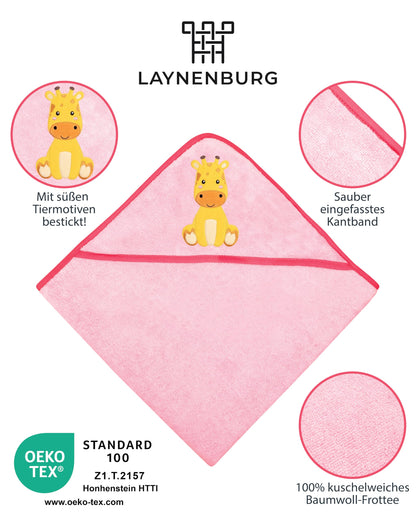 LAYNENBURG Premium Kapuzenhandtuch Baby - Badehandtuch aus 100% Baumwolle - Oeko TEX - Handtuch mit Kapuze für Neugeborene & Kinder - Badetuch, Babyhandtuch Mädchen, Jungen (Waschbär 80 x 80cm)