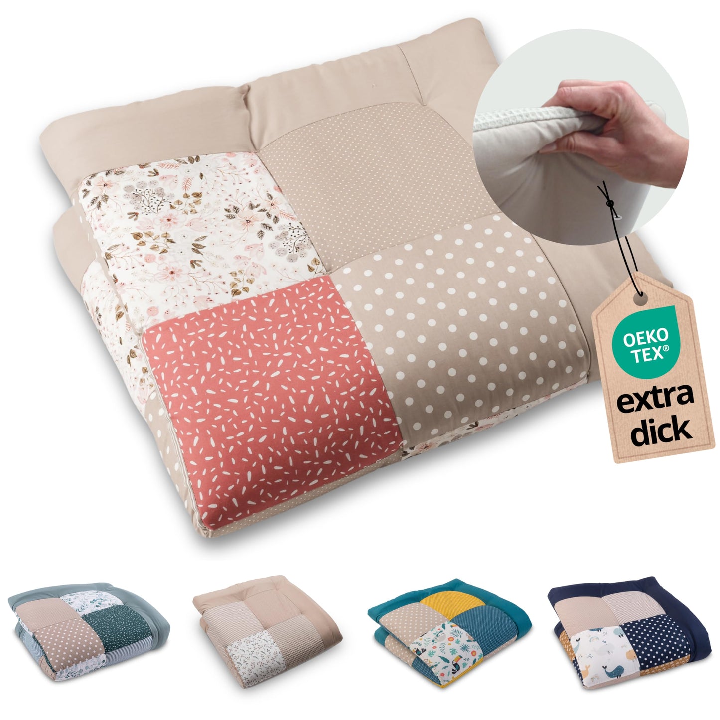 ULLENBOOM Krabbeldecke für Baby 100x100 cm, 100% OEKO-TEX Materialien, Made in EU, Dick & weich gepolstert, Sandblume - ideal als Babydecke, Laufgittereinlage & Spieldecke Baby - Meloni2