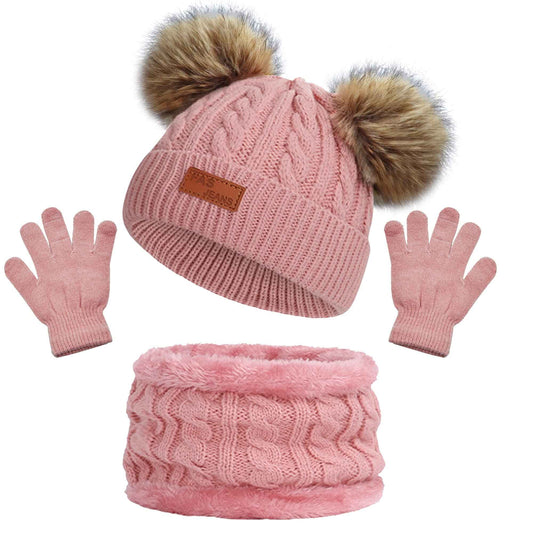 Kinder Wintermütze Schal Handschuhe Set - Strickmütze Beanie Hut für Mädchen Jungen 3-8 Jahre - Warme Winter Bekleidung