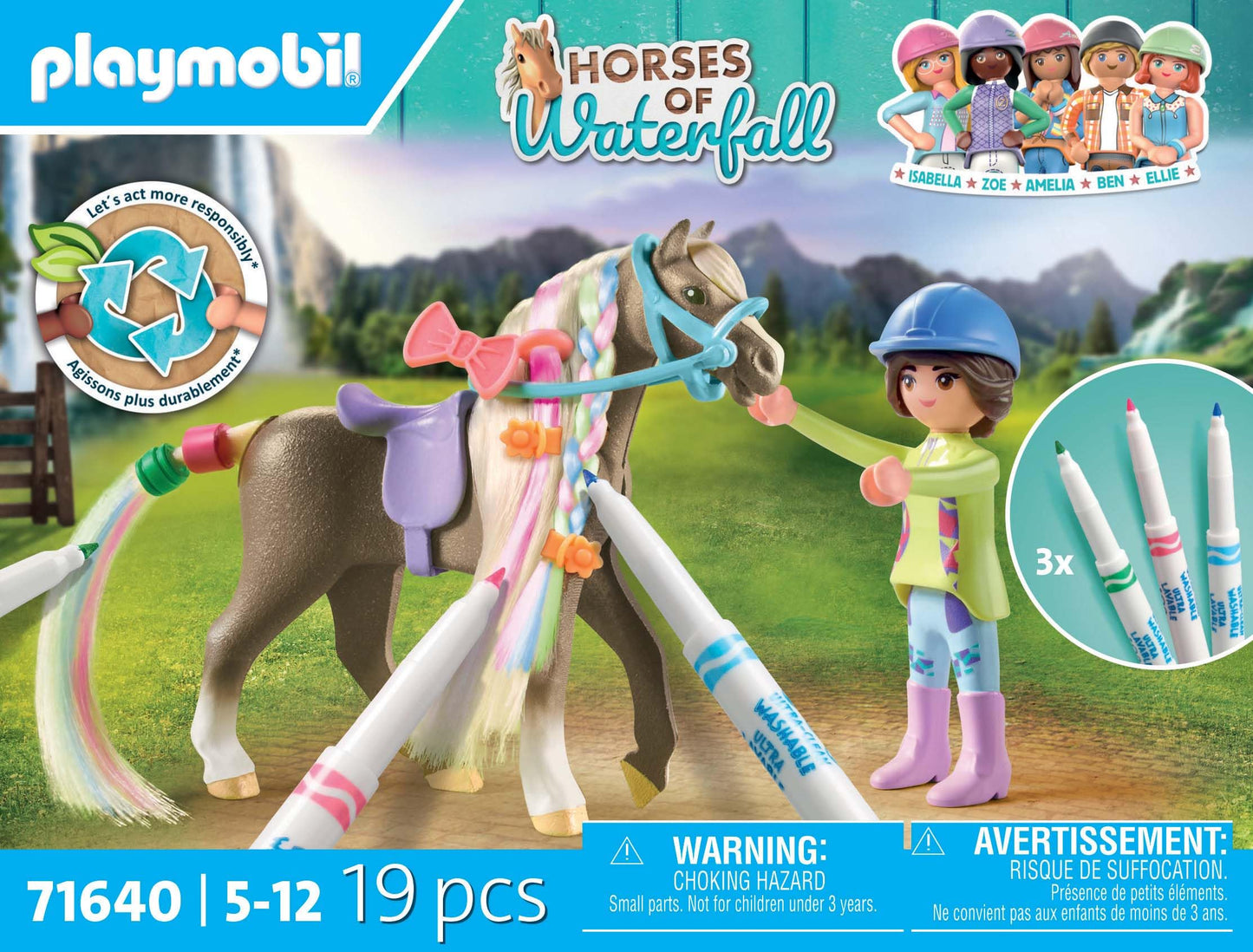 PLAYMOBIL Horses of Waterfall 71640 Kreativset mit Pferd und Stiften, inklusive Einer Figur, einem Pferd und DREI Crayola Stiften, künstlerisches Spielzeug für Kinder ab 5 Jahren