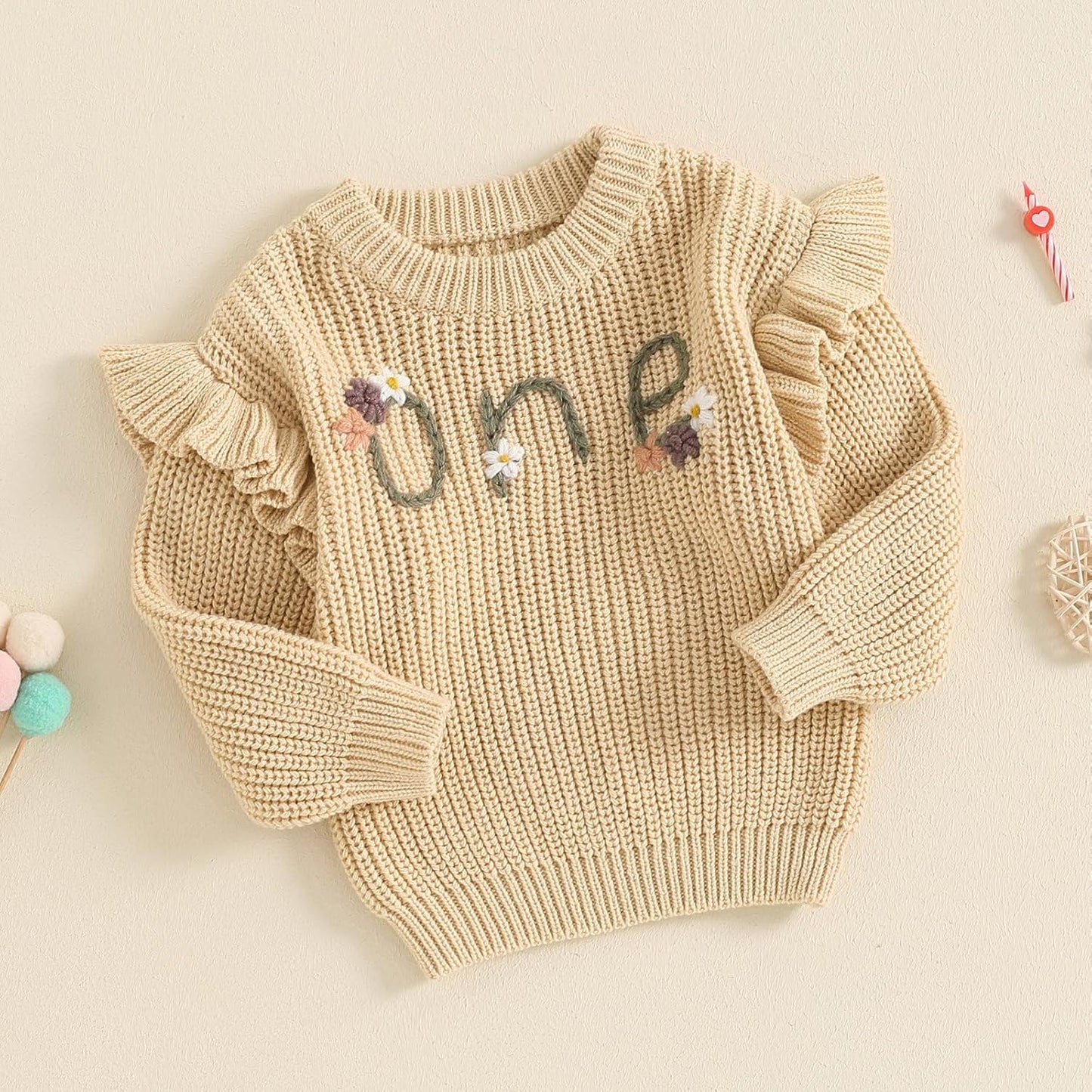 L&ieserram Baby Mädchen Jungen 1. Geburtstag Gestrickt Pullover Jumper Langarm Strickpullover Pulli Kleinkinder Kleidung Outfit Knitted Sweater 1 Jahr