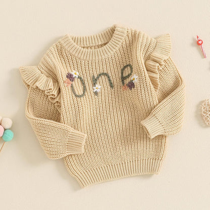 L&ieserram Baby Mädchen Jungen 1. Geburtstag Gestrickt Pullover Jumper Langarm Strickpullover Pulli Kleinkinder Kleidung Outfit Knitted Sweater 1 Jahr