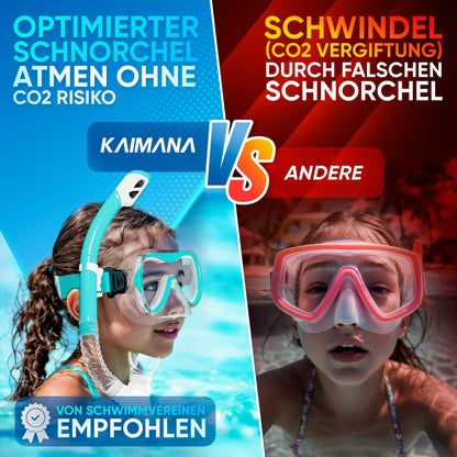 Das Neue KAIMANA® SeaExplorer Schnorchelset Kinder + Tragetasche, Taucherbrille mit Schnorchel, Taucherbrille Kinder, Alternative zur Schnorchelmaske Kinder, Taucherbrille mit Stoffband/Silikonband