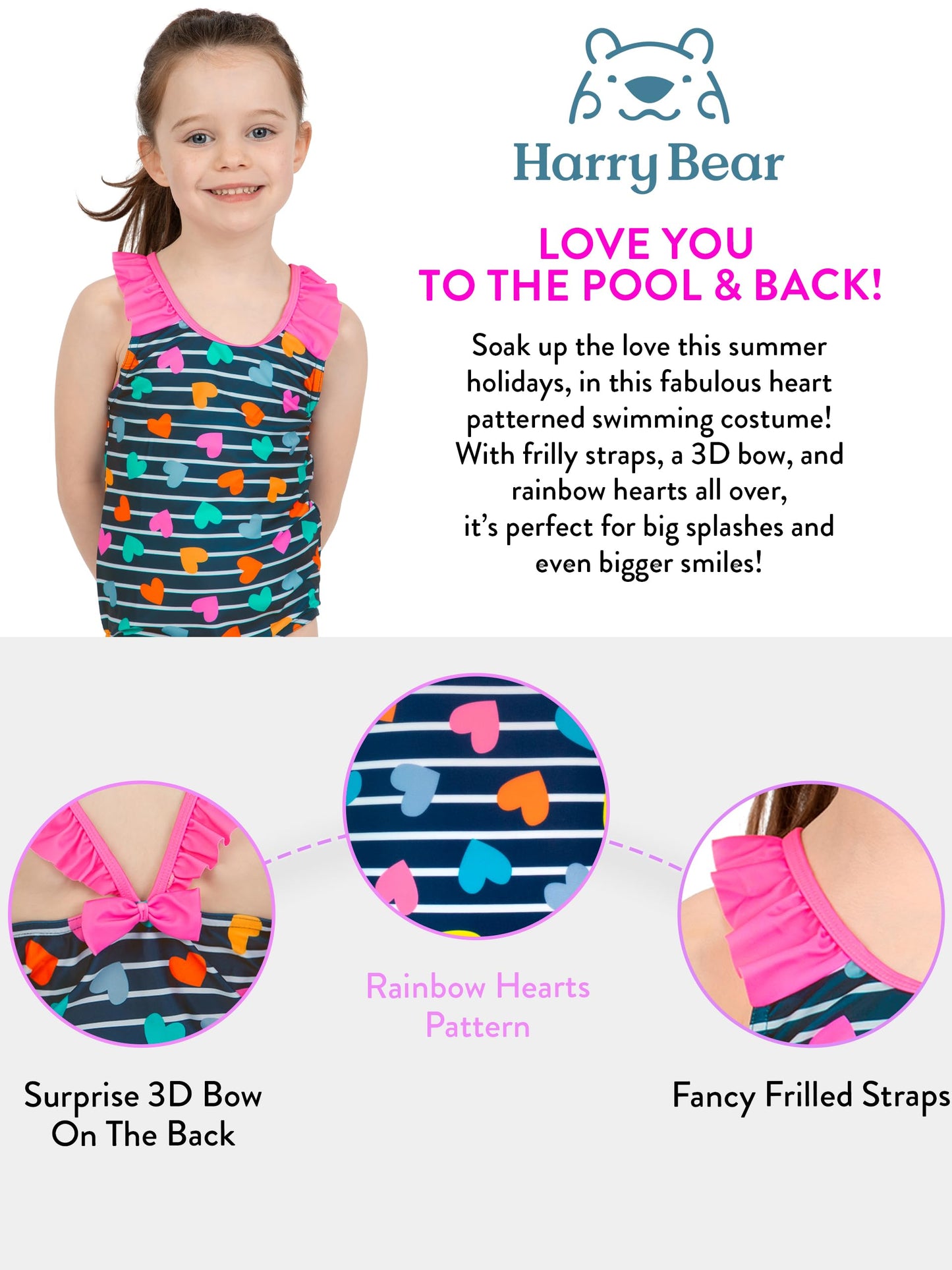 Harry Bear Girls' Swimming Costume Heart