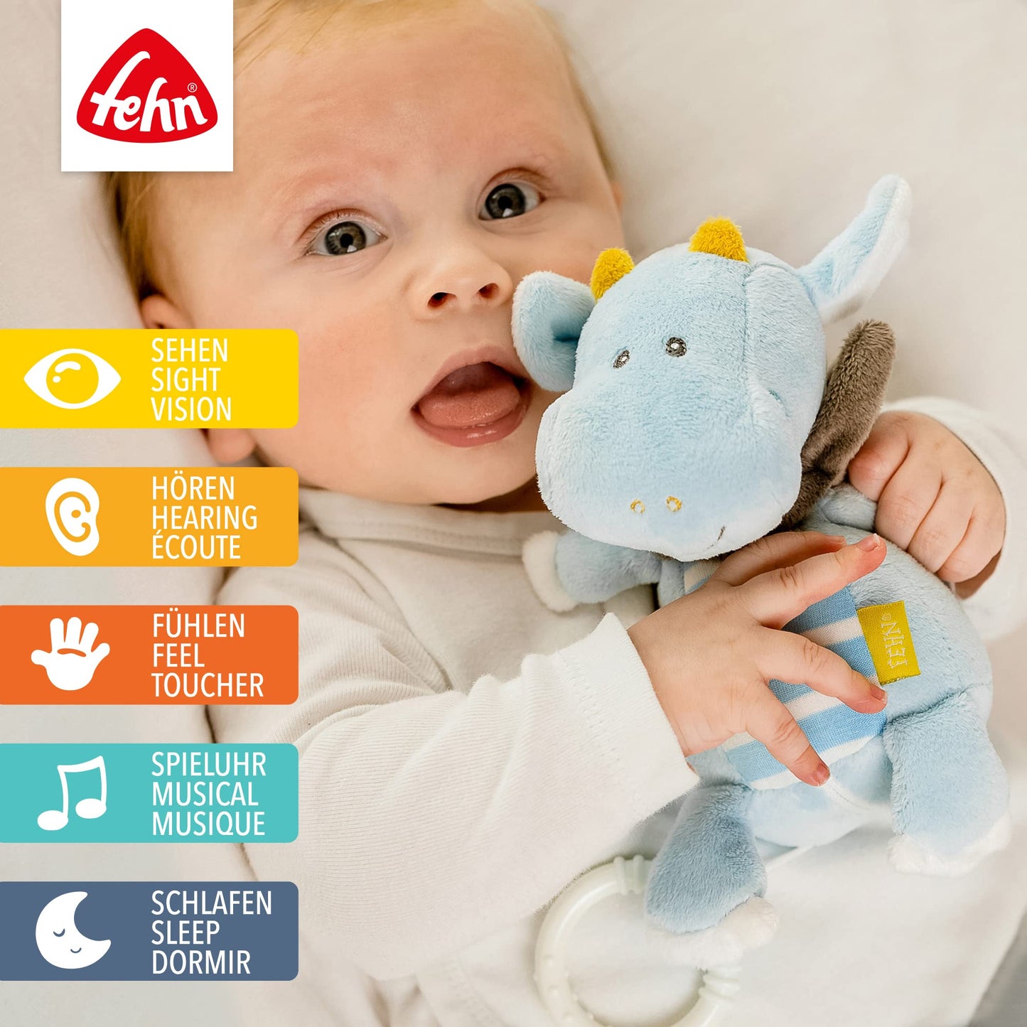Fehn 154566 Music clock star - catch-up music box with removable playground for hanging on bed, stroller or baby bowl, for babies and toddlers from 0+ months, star, babylove, about 20cm