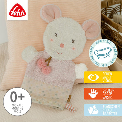 Fehn Waschlappen Lama - Waschhandschuh mit Tiermotiv - Badewannenspielzeug für fröhlichen Badespaß - Babywaschlappen für die Badewanne - weicher Handtuchfrottee für Babys und Kinder ab 0+ Monaten