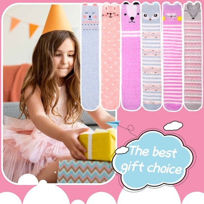 ANTSANG Girls' Knee Socks 6 Pairs for Children Gifts Long Funny Children's Socks Animal Cotton Socks 3-12 Years
