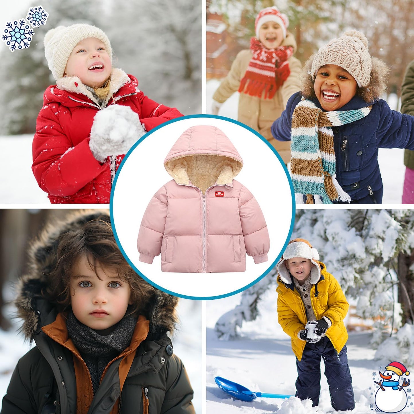 kids4ever Baby Winter Jacket Coat Zip Hooded Jacket Windproof Warm Fleece Outerwear Snowsuit with Two Pockets for Boys Girls 12 Months - 5 Years