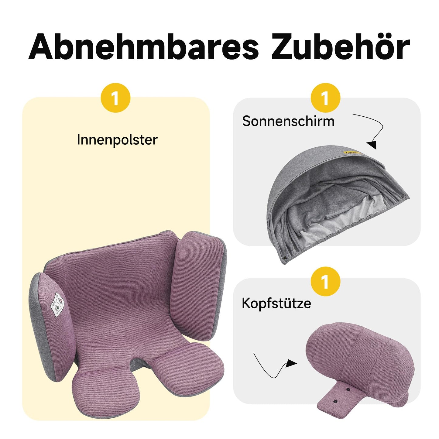 Jovikids 360° Drehbar Kindersitz mit ISOFIX, i-Size 40-150cm(ab Geburt -12 Jahre) Baby Autositz Reboarder mit Liegefunktion & Abnehmbar Vordach, ECE R129 (Rosa) - Meloni2