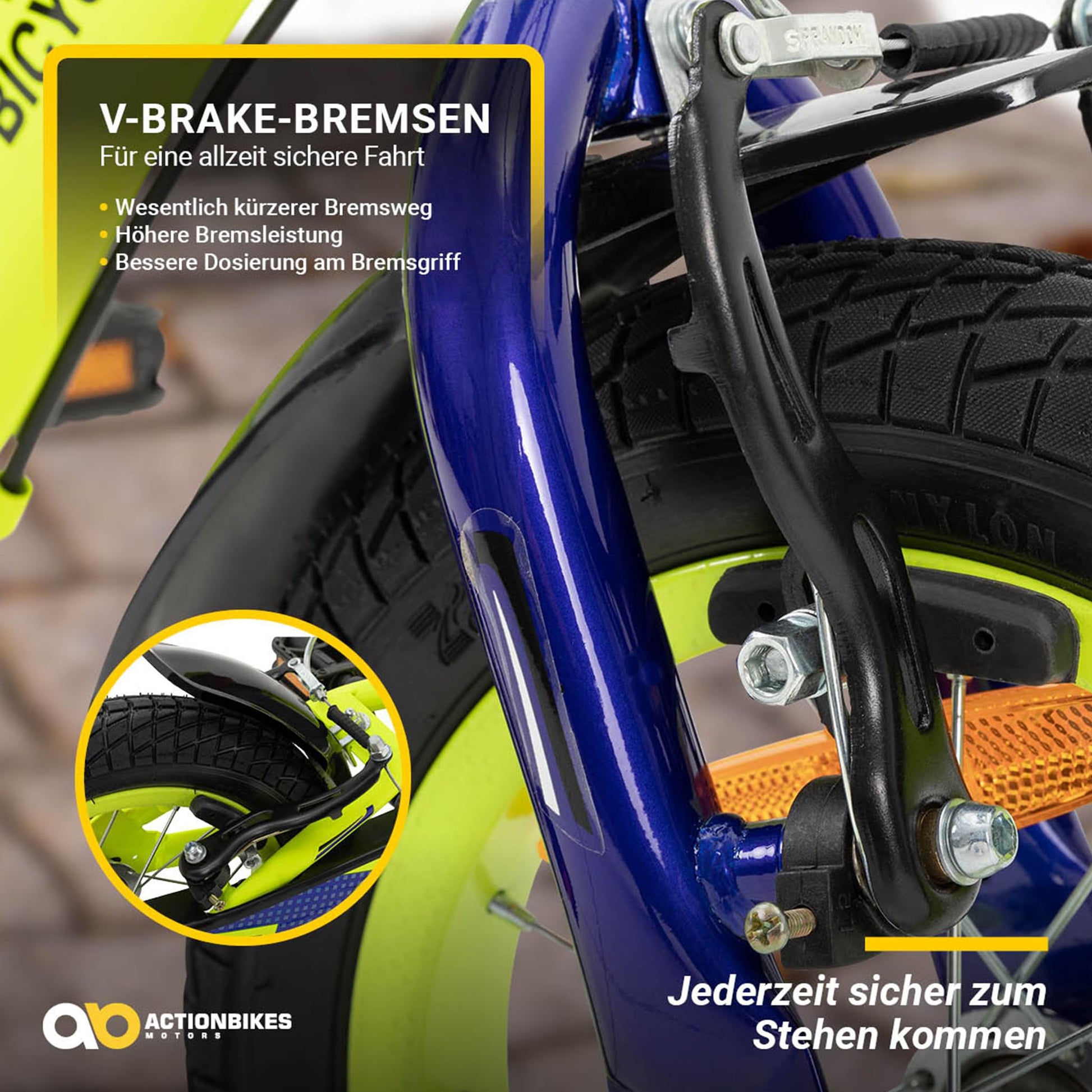 Actionbikes Kinderfahrrad Turbo | 12 16 Zoll - V-Brake Bremsen - Fahrrad für Kinder von 2-7 Jahren - Schutzblech v. / h - Kinder Fahrrad für Mädchen & Jungen - Fahrräder - Bicycle - Kinderrad - Bike - Meloni2