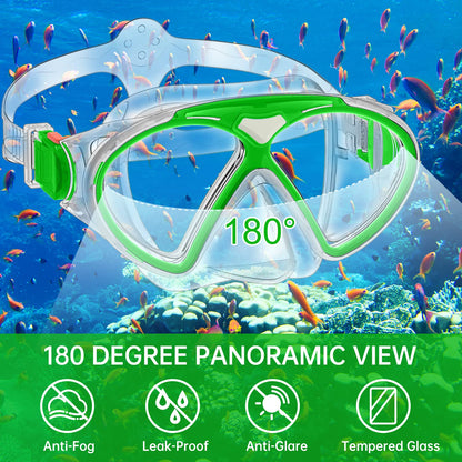JEMULICE Taucherbrille Kinder, Schwimmbrille Kinder Schnorchelmaske für Jungen Mädchen, Tauchmaske mit Nasenabdeckung 180°Panorama HD Anti Nebel Anti-Leck Schwimmmaske für Kinder 4-16 Jahre
