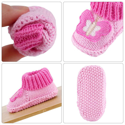 LACOFIA 2 Pairs Newborn Knitted Baby Shoes Soft Baby Boys Girls Ankle Boots 0-3 Months