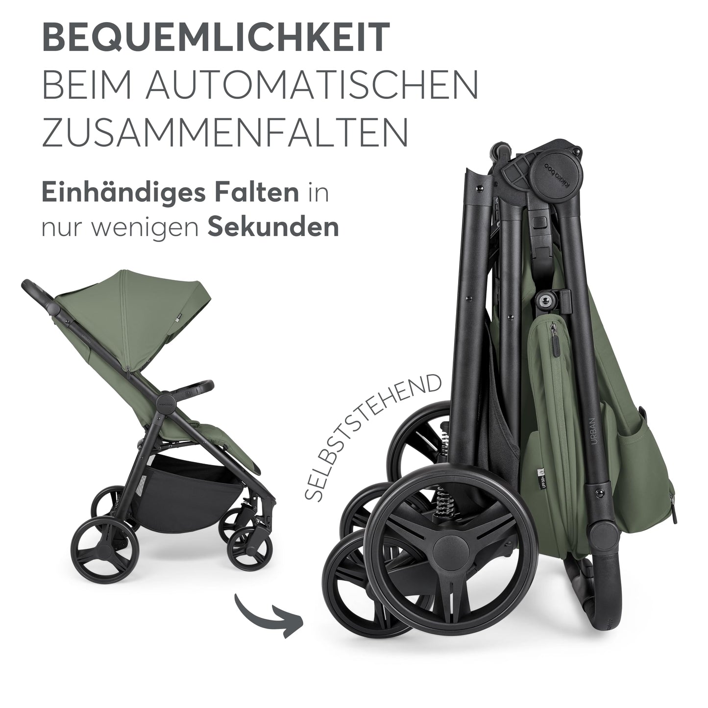 KikkaBoo Reisebuggy Kinderwagen URBAN, Buggy mit Liegefunktion ab Geburt bis 22 kg, Klein Zusammenklappbar, Leicht, EVA Räder mit Federung, Höhenverstellbarer Griff, Beige