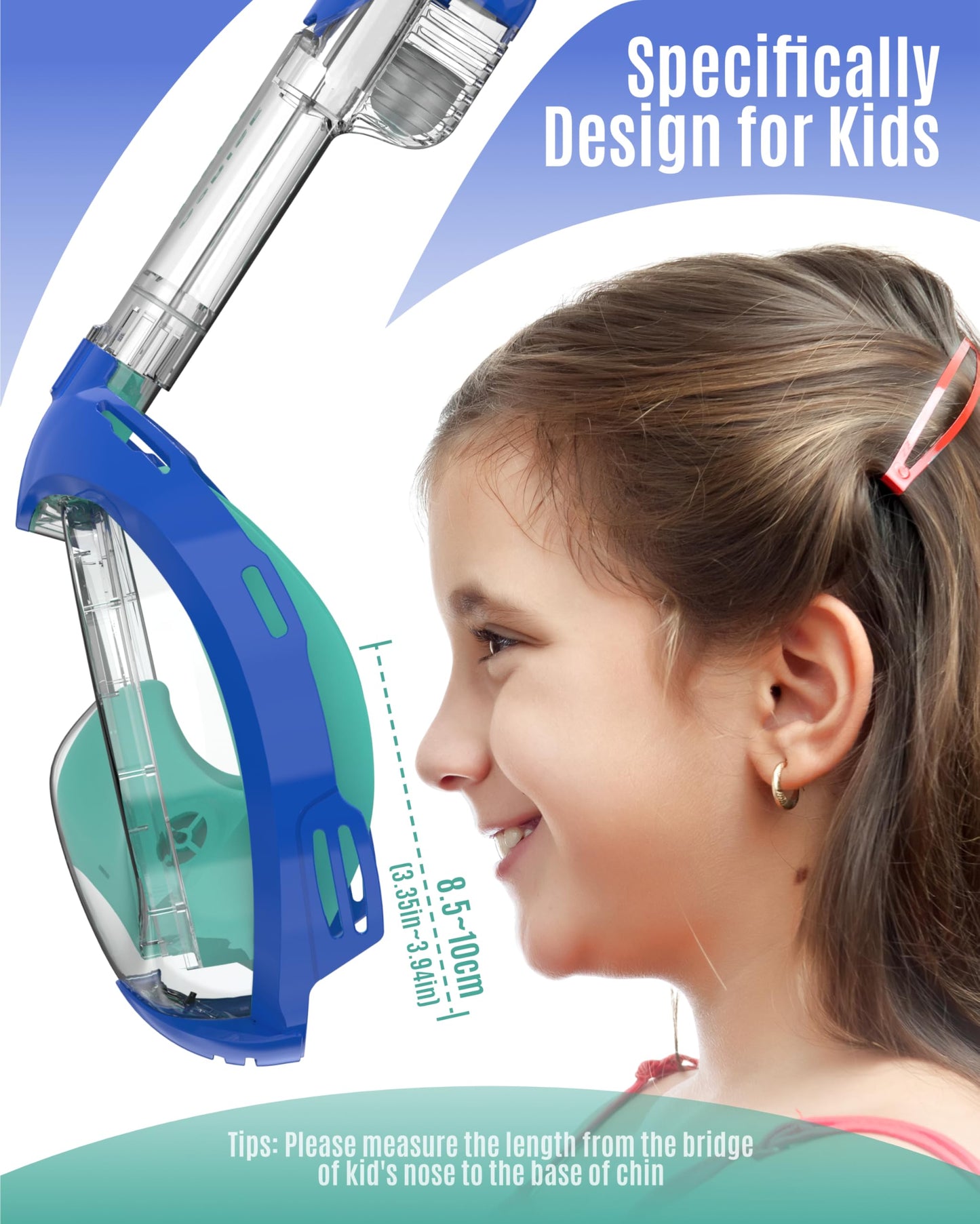 G2RISE® Schnorchelmaske Kinder, tauchermaske vollgesichtsmaske, CO2-sichere, Anti-Beschlag und Trockenoberteil Schnorchel Vollmaske