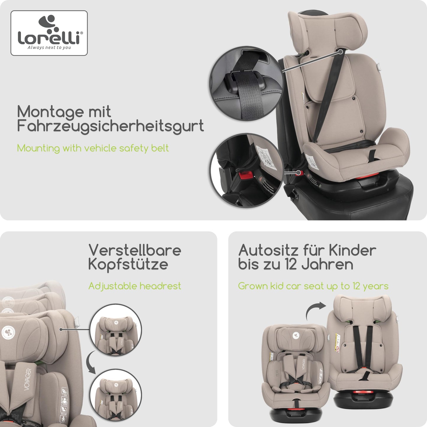 Lorelli Auto Kindersitz Voyager, Mitwachsender Autositz i-Size 40-150cm - Gruppe 0+/1/2/3 (0-36 kg), Babysitz ab Geburt, 5-Punkt-Gurt, Einstellbare Kopfstütze (Rosa) - Meloni2
