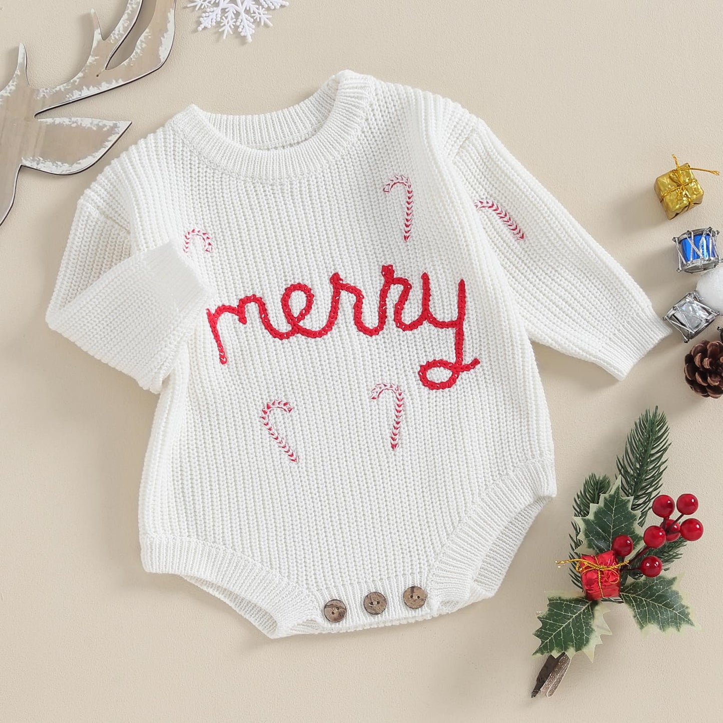 Geagodelia Knitted Christmas Romper Baby Girl Boy Christmas Jumper My First Christmas Newborn Baby Jumper Romper Bodysuit Christmas Jumper