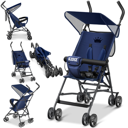 Kinderwagen CITY Buggy Kinderbuggy klappbar Sportwagen Faltbar 360° 4-Zoll-Räder Inkl. Sonnen- und Regenverdeck zusammenklappbar 5-Punkt-Sicherheitsgurt ab 6 Monate, Blau/Navy